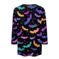 thumbnail image 4 of WTOBBY Women's Halloween Printed V-Neck Button Detail Tee with 3/4 Sleeve, Casual Weekend Fashion Top for Fall Season, Comfortable Daily Wear Apparel,Purple L, 4 of 6