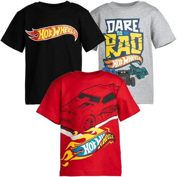 Hot Wheels Toddler Boys 3 Pack T-Shirts Toddler to Big Kid