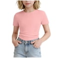 thumbnail image 2 of ITSAME Girls Short Sleeve Shirts Ribbed Knit Slim Fit Crewneck Tees Summer Basic Casual Tops Pink Size 5-6, 2 of 7