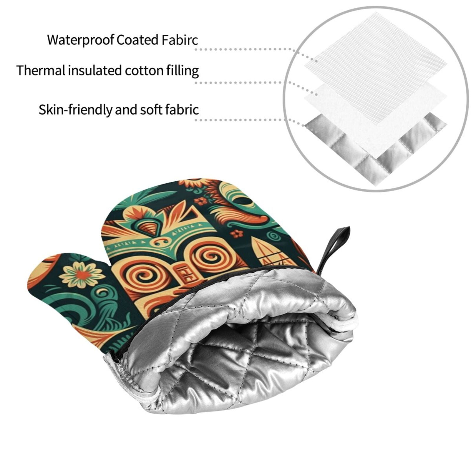 Retro Tiki Hawaiian Vintage 4Pcs Oven Mitts and Pot Holders Sets Oven Kitchen Gloves Hot Pads for Cooking BBQ Baking Grilling