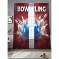 thumbnail image 2 of Bowling Sheer Curtains 2 Panels Set Vintage Bowling Bottles Ball Red Background Sheer Window Curtains Light Filtering Rod Pocket Voile Drapes for Bedroom Living Room 52"X84", 2 of 9