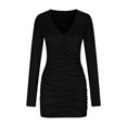 thumbnail image 4 of AUNVITO Women's Stylish V Neck Long Sleeve Slim Fit Casual Dress with Bodycon Design, 4 of 7