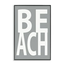 Stupell Industries Beach Word on Grey Typography Painting Black Framed Art Print Wall Art, 12 x 18