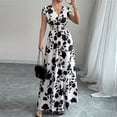 thumbnail image 3 of JoveMarine Summer Dresses for Women 2026 Floral - Print V-Neck Long Waist Cinching Flowy Maxi Dress with Elastic Back for Beach Resort,White L, 3 of 7