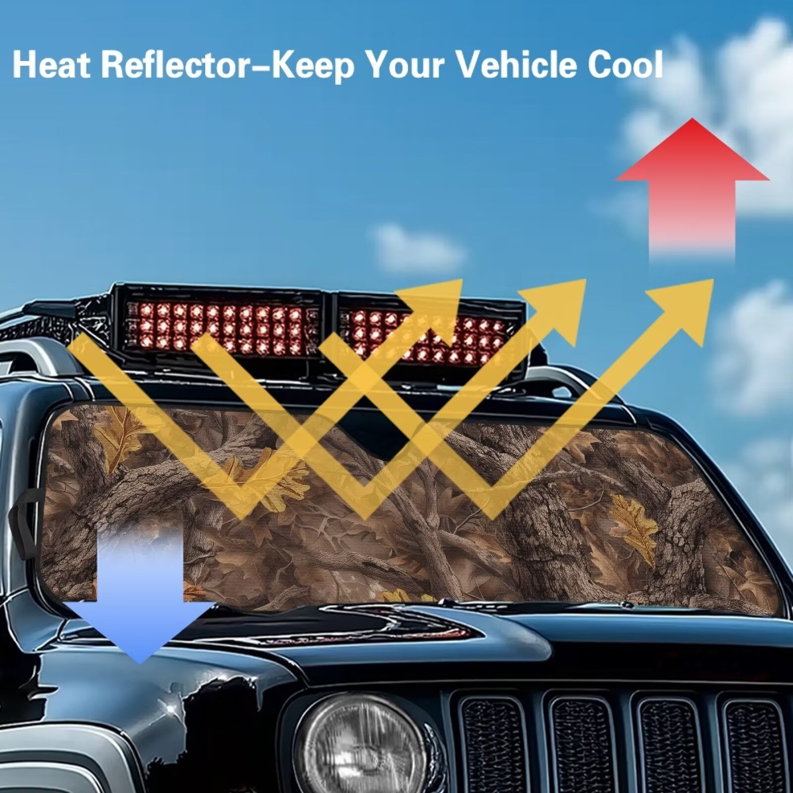 Uorisanigo Windshield Sun Shade Compatible with 2018-2024 2025 Jeep Wrangler JL / 2020-2024 Jeep Gladiator JT Windshield Camo Hunting Forest Shade Heat Shield Bolck UV Rays & Protect Car Interior