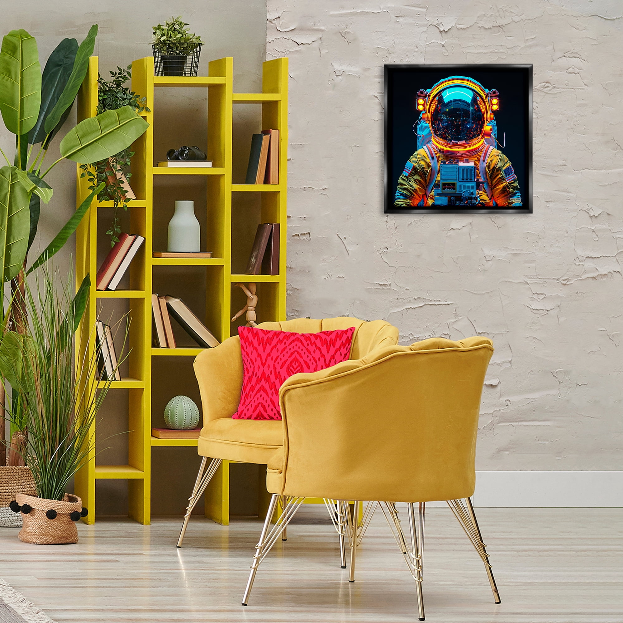 Stupell Industries Astronaut with Reflective Helmet Astrology & Stars Painting Black Floater Framed Canvas Art Print Wall Art, 18 x 18
