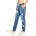 thumbnail image 4 of BLACK LABEL by C'est Toi Women's Juniors High Rise Distressed Denim Jogger Jeans (Denim, Small), 4 of 5