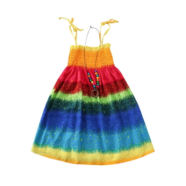 Ropa de mamá y yo, vestido con tirantes de arcoíris, vestidos bohemios de playa para madre e hija, apariencia familiar, contiene collar de regalo Fridja nalpqowj25433
