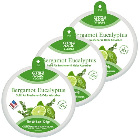 Citrus Magic Closet Solid Air Freshener, Bergamot Eucalyptus Scent, 8-Ounce, Pack of 3