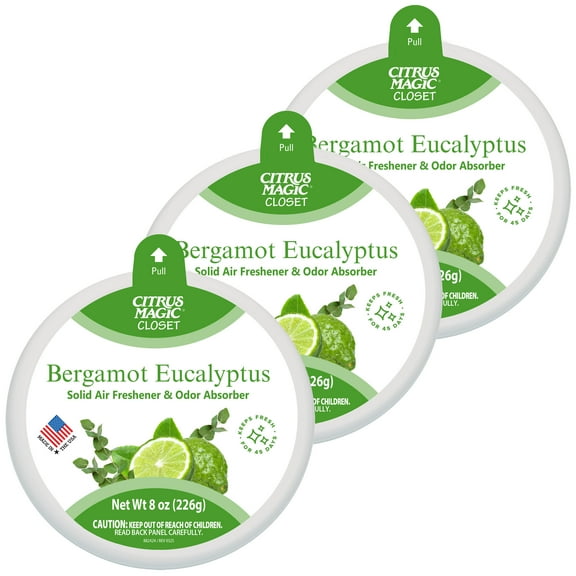 Citrus Magic Closet Solid Air Freshener, Bergamot Eucalyptus Scent, 8-Ounce, Pack of 3