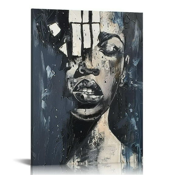JEUXUS Black Aluminum alloy Framed Abstract Wall Art Wall Art Black Queen Canvas Wall Art Living Room Decor African American Wall Art Black Art Paintings For Wall Living Room Decor 12x16 in