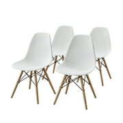 Mainstays Mid-Century Modern Dining Chair, Set of 4, White and Beech Color for Indoor