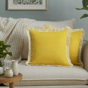 SoHome Linen Fringed Throw Pillow Covers 18x18, Decorative Couch Pillow Covers, Pack of Two, 18x18, Yellow