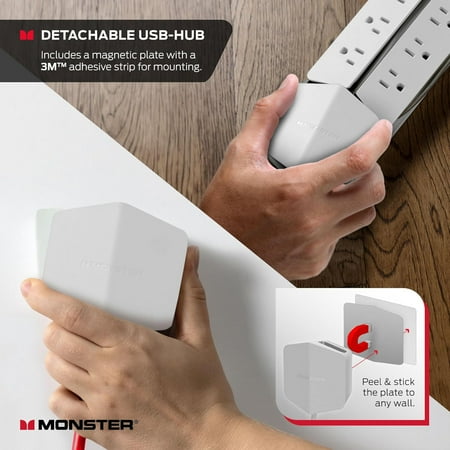 Monster - Power Center Vertex boasts  6 Outlet/2 USB-A port/20W USB-C 3000 Joules Surge Protector - White