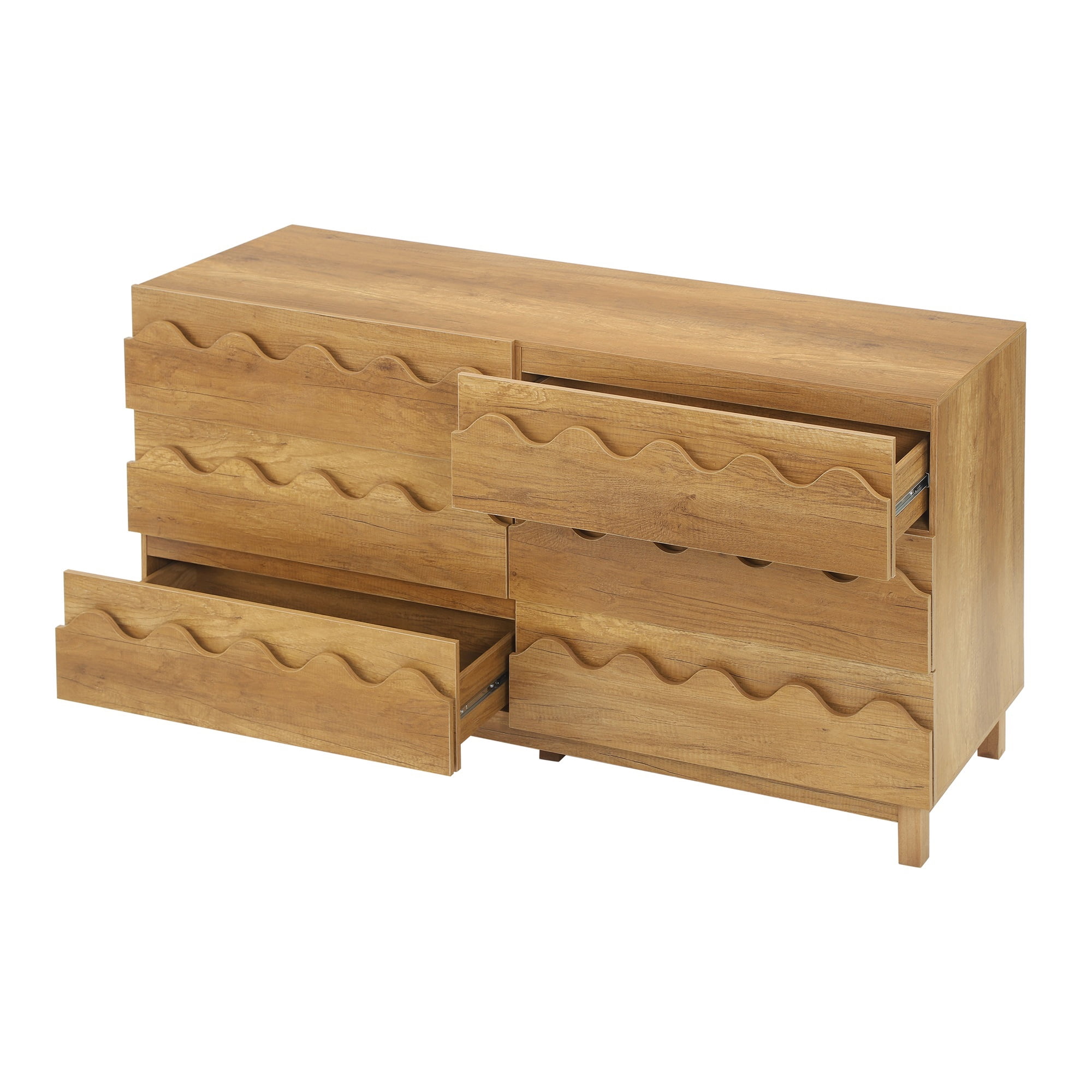 Alvantor 6 Drawer Dresser, 60" Wide Wooden Chest of Drawers, Fluted Dresser for Bedroom Oak