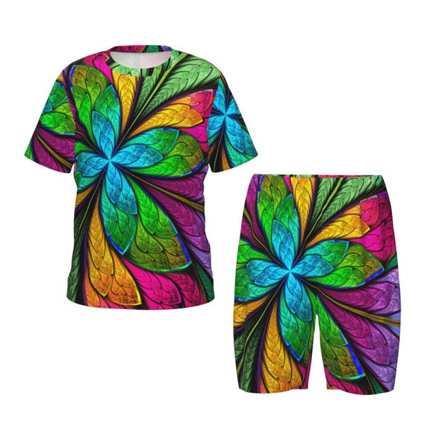 Balery Multicolored Beautiful Flower Conjunto de Pijama Infantil de Manga Corta con Estampado – Ropa de Dormir de Algodón Suave-3X-Large