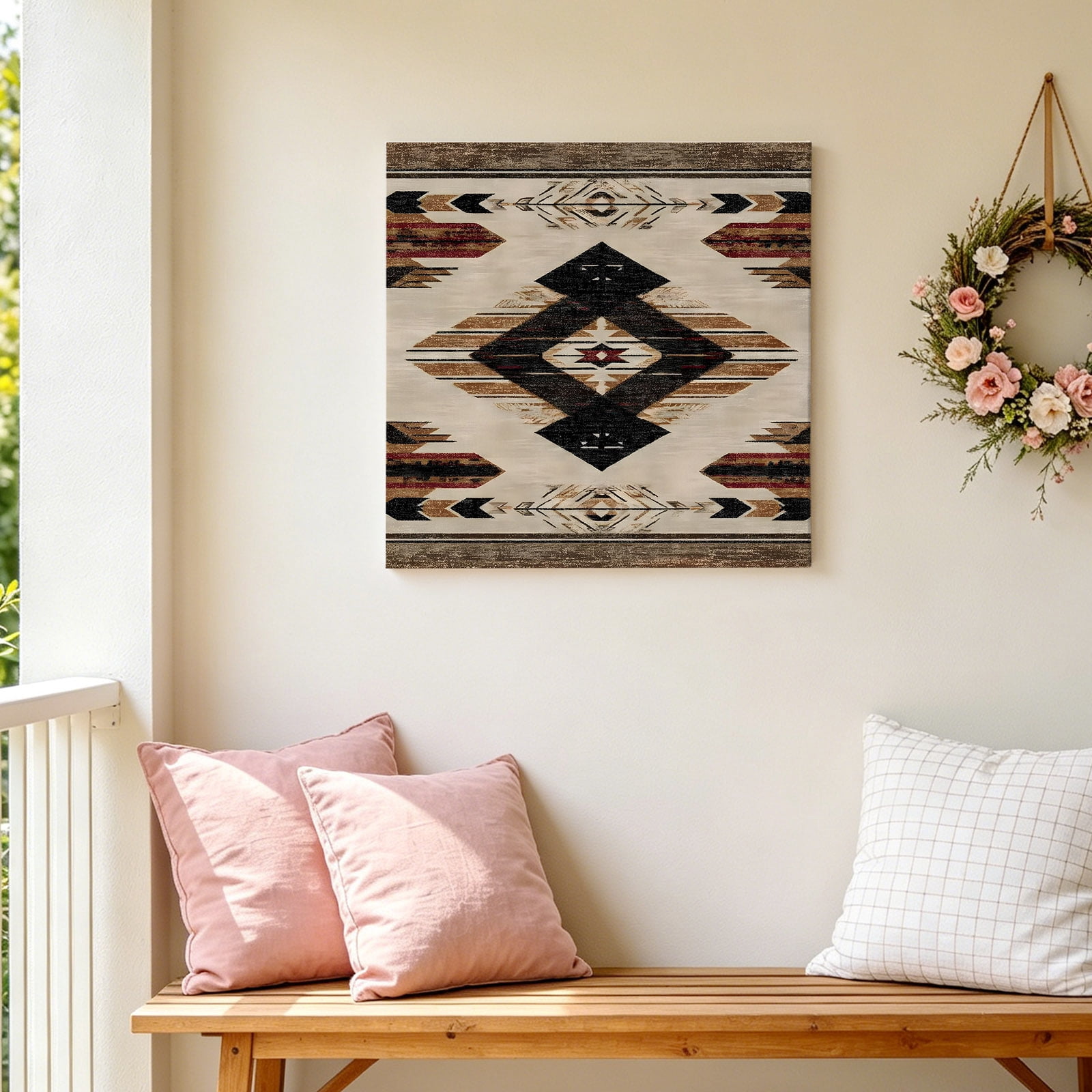 Southwestern Canvas Wall Art for Living Room, Rustic Native American Aztec Bohemian Poster Print Painting for Bedroom Office Home Decoration Wall Pictures Prepare To Hang 16"x16"