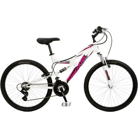 26" Mongoose XR-75 Women's Mountain Bike with Full Suspension, White/Pink