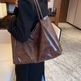 thumbnail image 5 of Womens Brown Vegan Faux Leather Tote Bag for Work, Faux Faux Leather Shoulder Bag & Casual Purse, Lightweight Everyday Carryall,Size Free Size, 5 of 9