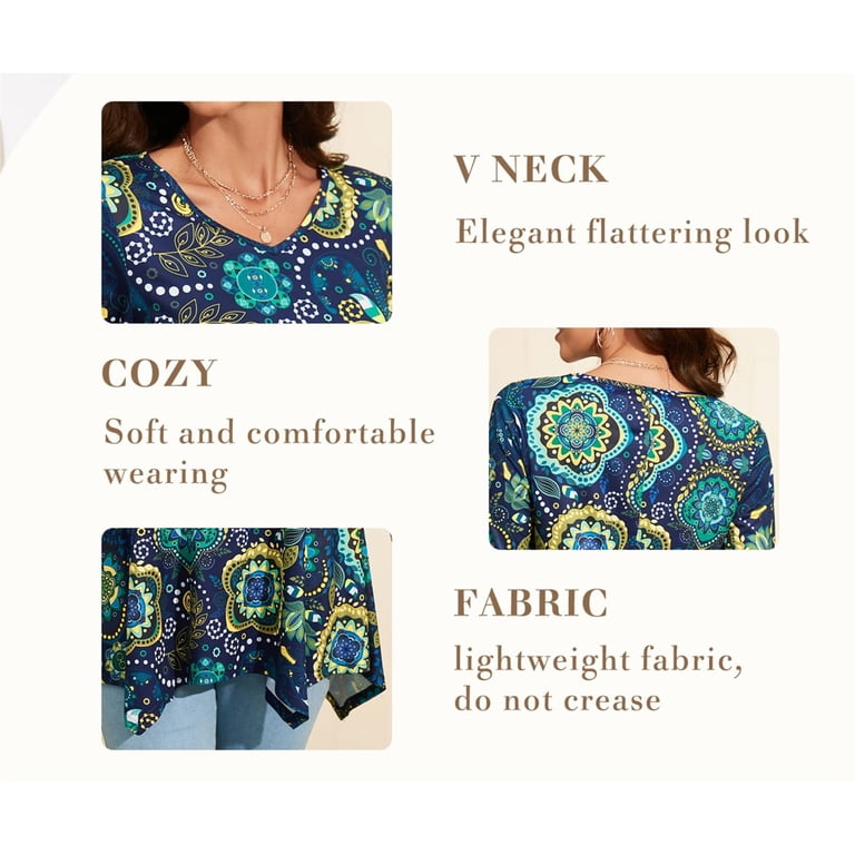 ENMAIN Women's 3/4 Sleeve Plus Size Tunic Top - Floral Swing Blouse To Wear With Leggings