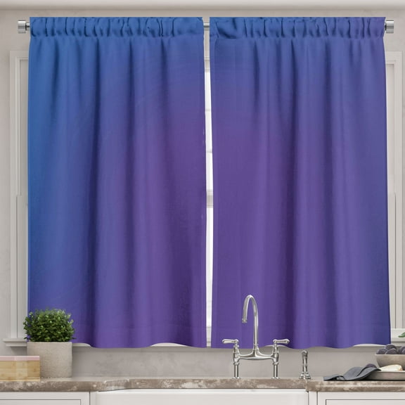 Ambesonne Purple Kitchen Curtains, Ombre Vivid Backdrop, 55"x39", Dark Blue and Purple