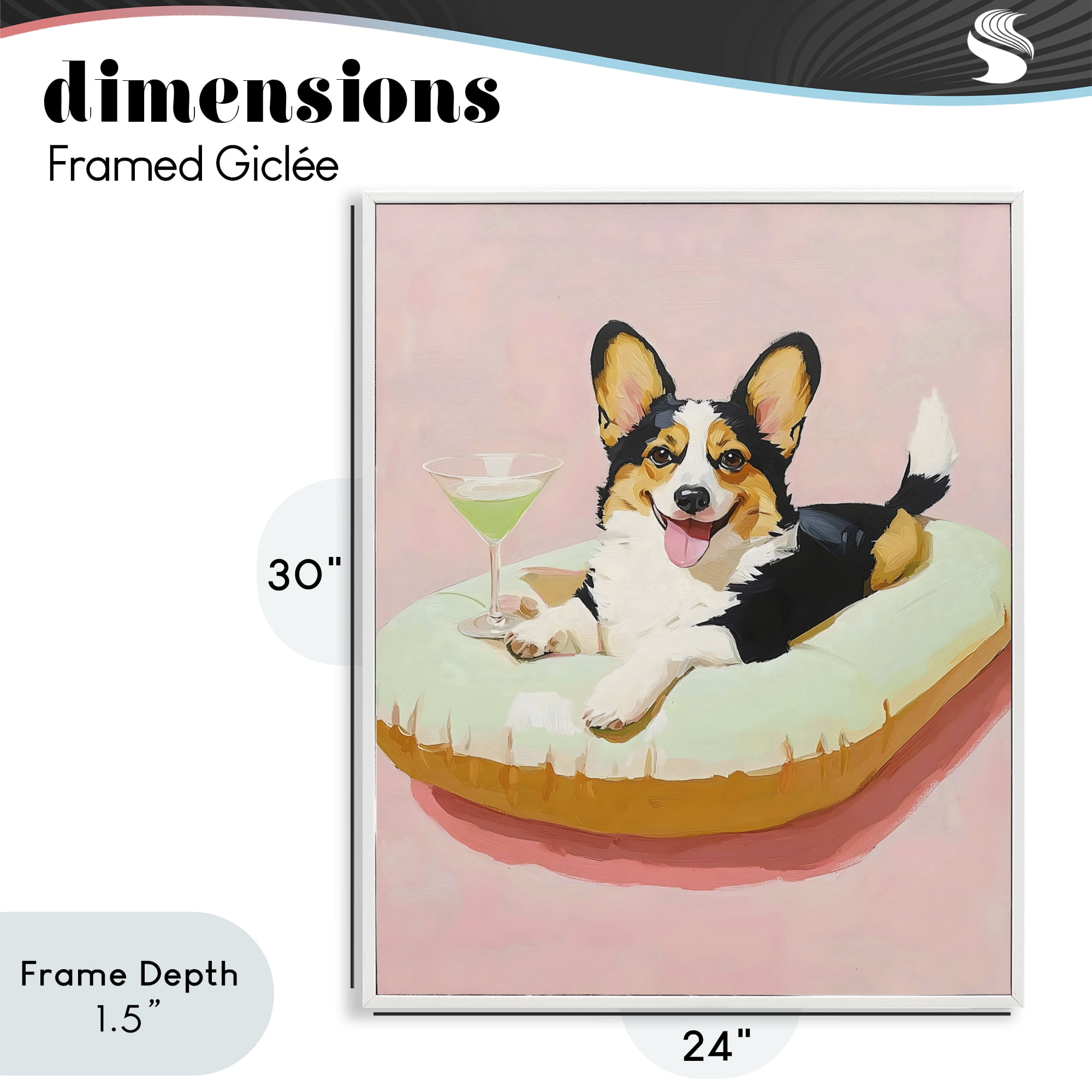 Stupell Industries Pastel Corgi with Cocktail White Framed Giclee Art, design by The Prints Vibe