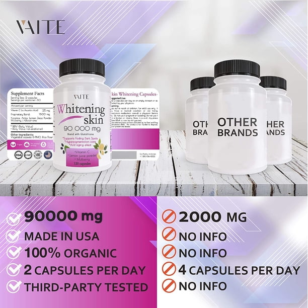 Suplemento VAITE para blanquear el glutatión, 9000 mg, 120 cápsulas