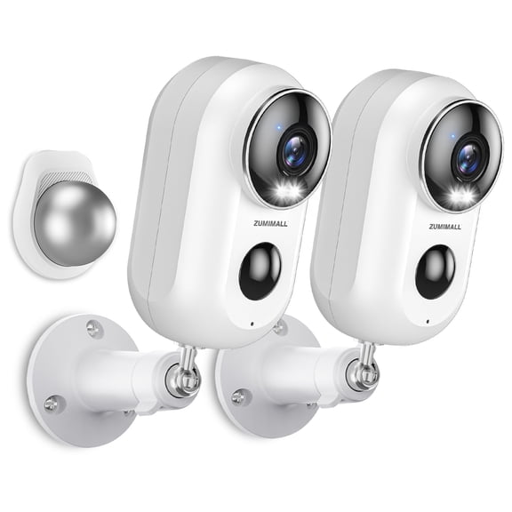 ZUMIMALL 2K Security Camera, 3MP, Outdoor Video Surveillance, with Magnetic Mount, White, 2Pcs