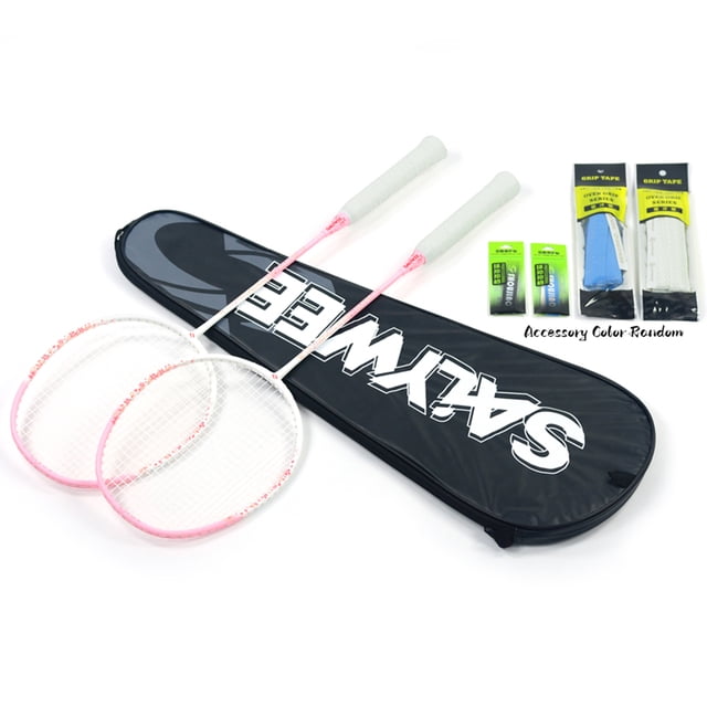 Composite Carbon Fibre 5U 2Pcs Badminton Rackets, Pre-Strung Lightweight, Max 26lbs, Macaron Pastel Colors, Free Bag, Grip & Frame Tapes