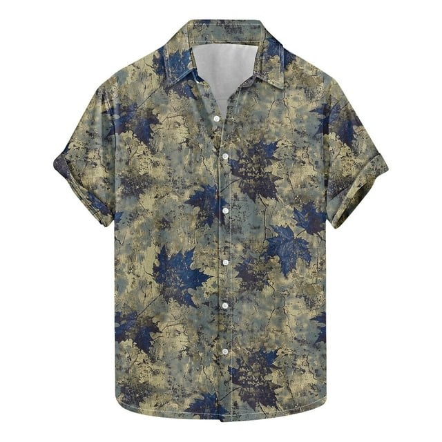 Camisas de Verano de los Hombres Impresión Floral de Manga Corta Camisa de Solapa de Poliéster, Camisa Casual para Compras de Ocio Y Vacaciones