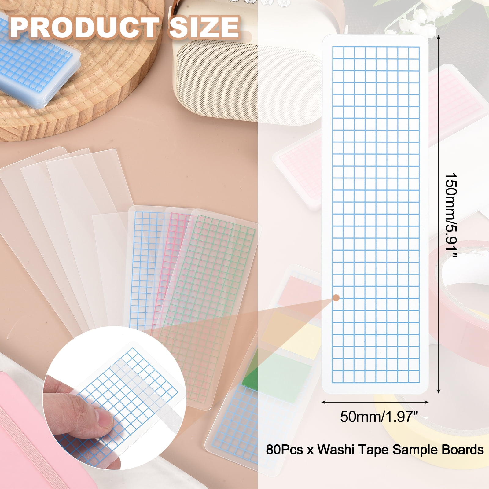 80Pcs Washi Tape Cards, 5.9 x 2 Inch Washi Tape Boards Storage Organizer Sample Board with Arc Corner for Scrapbooking Travel Journal Home Office Supplies DIY Crafts, Pink