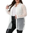 thumbnail image 2 of DARING DIVA Women's Plus Size Mesh Sheer Long Sleeve Button Down Shirt 1X White, 2 of 7
