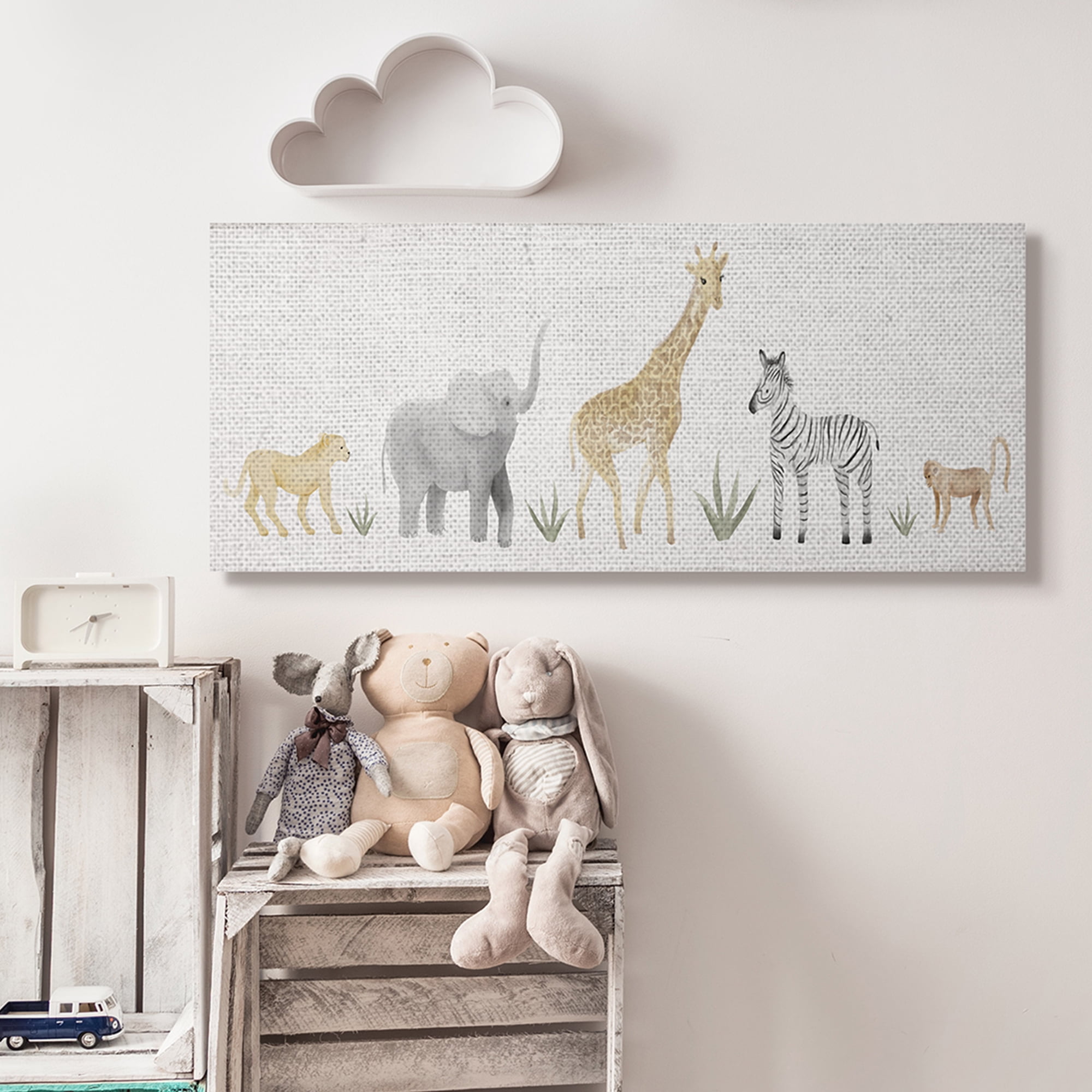 Stupell Industries Adorable Jungle Animals Wildlife Illustration Elephant Giraffe Canvas Wall Art, 17 x 40, Design by Daphne Polselli