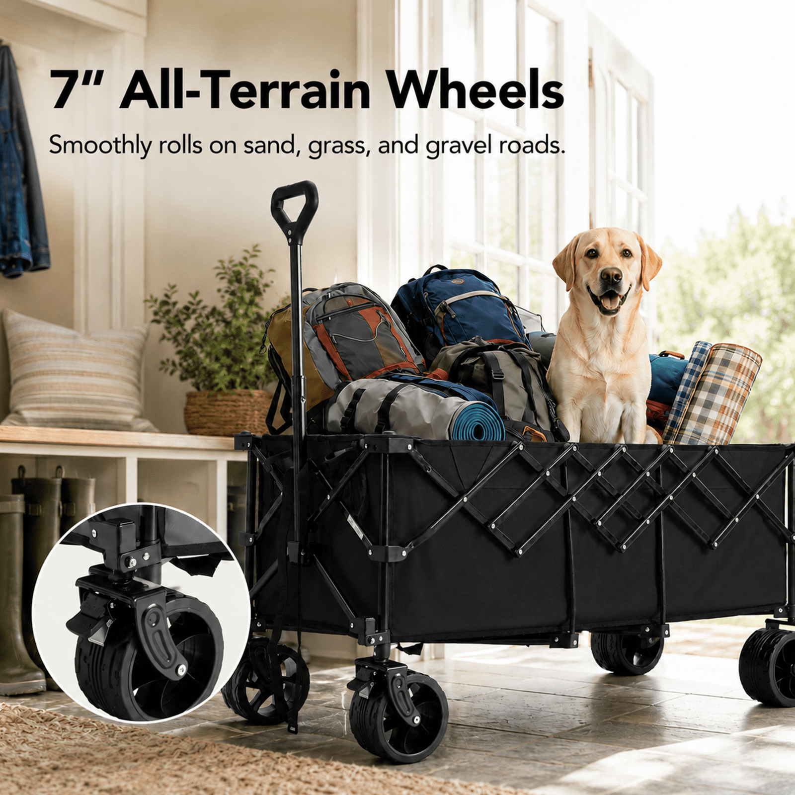 Alvantor 300L Folding Wagon Cart with 440lb Capacity, Heavy Duty Utility Wagons with All-Terrain Wheels, Foldable Grocery Carts for Gardening, Shopping, Beach, Camping