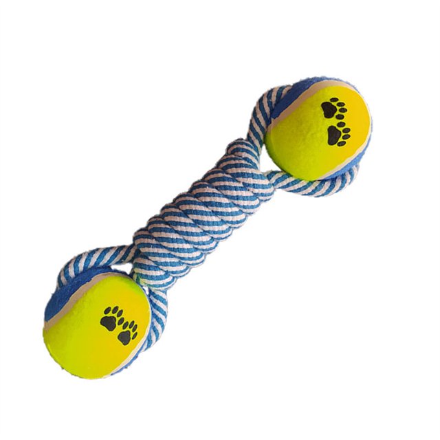 Jouet pour Chien Haltère Tennis en Corde de Coton Tissé à la Main (Bleu)