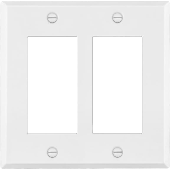 ENERLITES Double Decorator Switch Metal Wall Plate, Outlet Cover, Corrosion Resistant, Standard Size 2-Gang 4.50" x 4.57", Powder Coated Stamped Steel, 7732-WM, White Matte