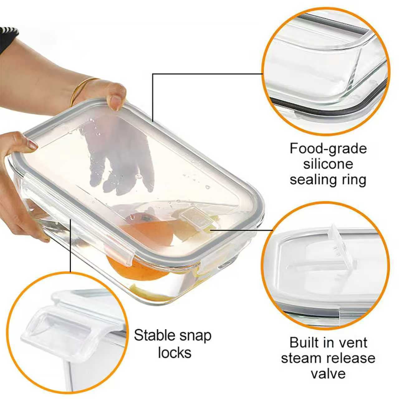 stusgo 20-Pcs Superior Glass Food Storage Container Set (10 × 35 oz. Glass Containers + 10 × Airtight Locking Lids with Air Vent)Black