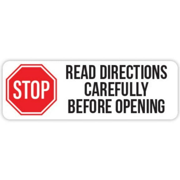 1" x 3" "Stop Read Directions Before Opening" Rectangle Labels: 250/Roll