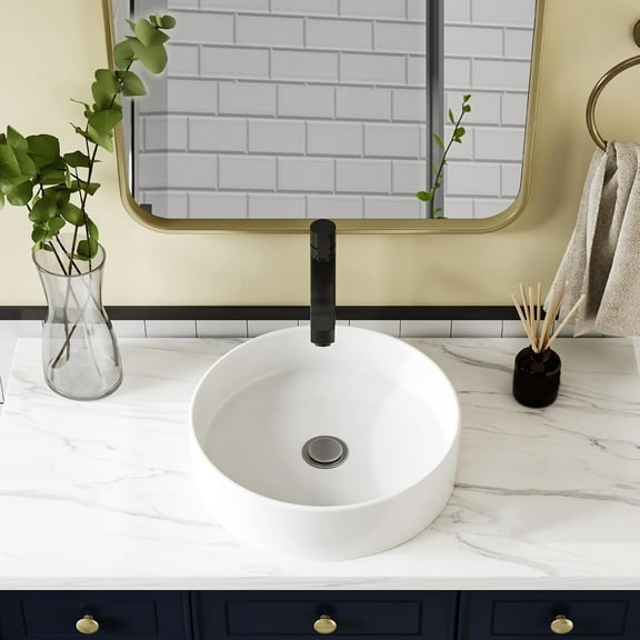 Luku Round Sinks for Bathrooms Round Bowl Sink Vessel Sinks Circular White Vessel Sinks Countertop Sinks for Lavatory 18.7x4.7in