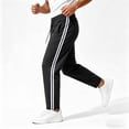 thumbnail image 4 of Men's Track Pants Joggers Athletic Drawstring Waist Elastic Quick Dry Running Gym Workout Trousers Striped Side Stripe Tapered Trousers Black L, 4 of 6