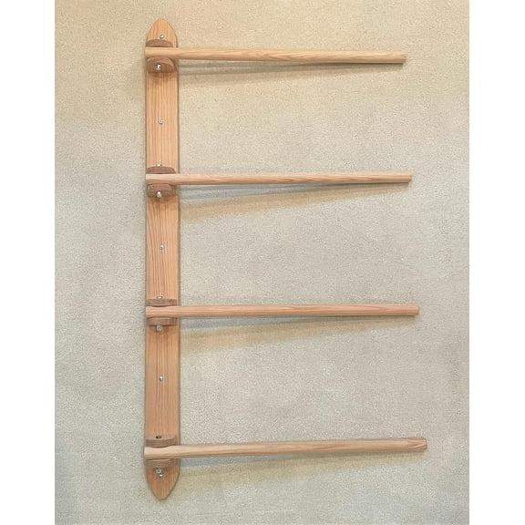 Wall Quilt Rack, Display, Storage, Organizer with 4 Hinged, Fully Movable Arms. Natural Oak.