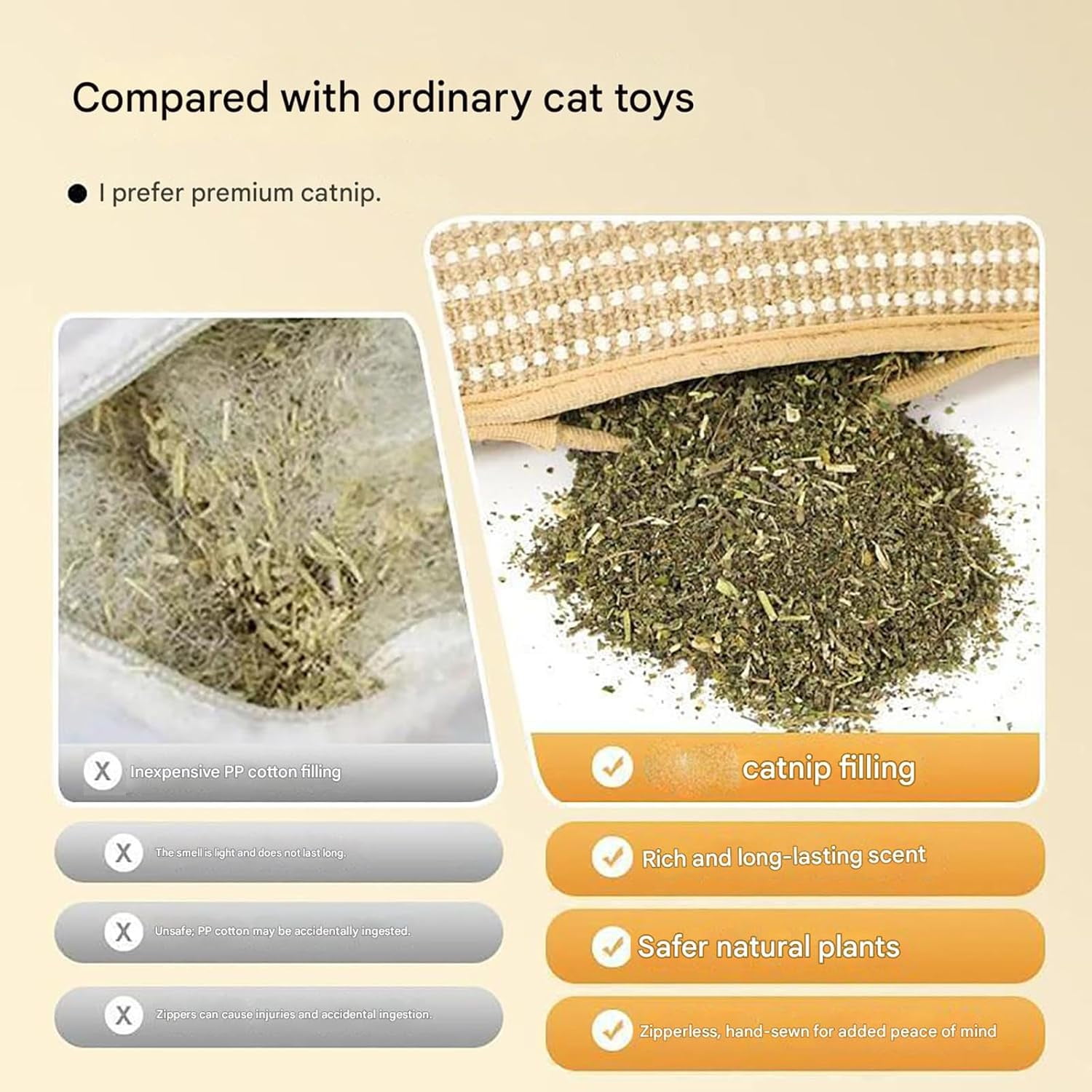 Catnip Kicker Pillow - Interactive Catnip Chew Toy with Sisal Scratching Pad, 1/2 Pack Catnip Toys for Indoor Cats, Teething & Play for Kittens & Cats
