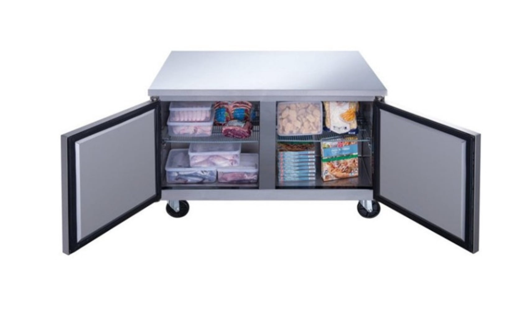 48 inch 13 cu.ft, 36 1/4" heigh Commercial Undercounter  refrigerator, 2 Solid Doors, stainless steel exterior, NSF certified.