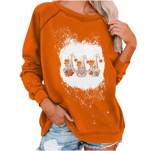 Sudaderas de Acción de Gracias Para Mujer, Camiseta Holgada Estampada A La Moda, Blusa de Manga Larga, Tops Casuales de Cuello Redondo Odeerbi ODB203788