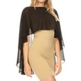 thumbnail image 4 of Sakkas Anya Women's Soft Chiffon Wedding Bridesmaid Bridal Cape Wrap Bolero Shrug - Black - OS, 4 of 5