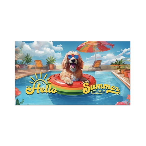 Hello Summer Afghan Hound Pool Day on Watermelon Float Doormat Dog Lover Indoor Outdoor Welcome Mat - 13008