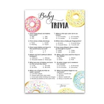 DONUT Baby Shower Game — BABY TRIVIA Games — Pack of 25 — Fun Baby Facts Games, Doughnut Theme Baby Shower, Trivia Girl or Boy Baby Shower Activity, Gender Neutral Pink Blue Shower Games G850-TRV