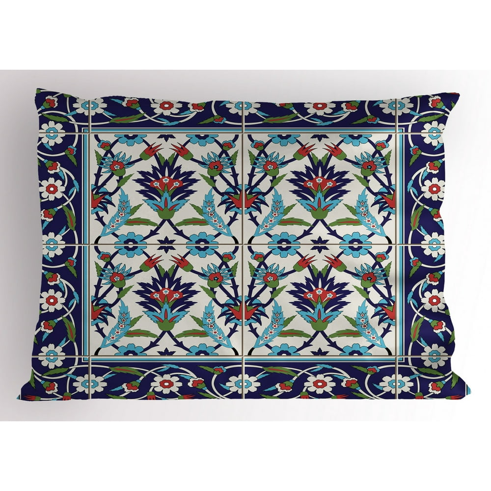 Turkish Pattern Pillow Sham Mosaic Tiles with Nature ...