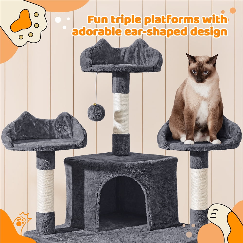 Yaheetech 76.4" Cat Tree Tower with 3 Condos and 2 Baskets, Dark Gray