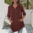 thumbnail image 3 of Mujeres Tops de Verano Casual con Capucha de Cinco Botones de Ajuste Suelto Superior de Poliéster Ligero Suave Cómodo para la Fiesta de Baile Diaria Casual, 3 of 5